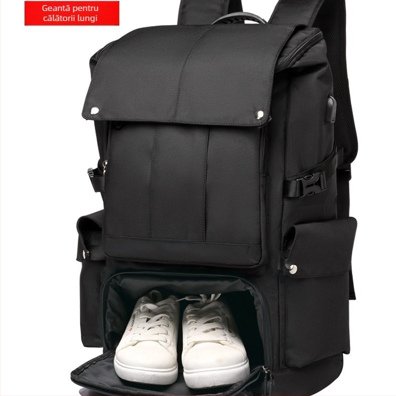 Rucsac unisex 56-75L, din Oxford, pentru călătorii și activități în aer liber, impermeabil, compartiment pentru laptop, multifuncțional, stil urban minimalist