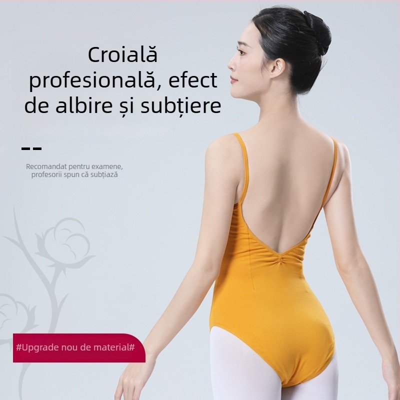 Leotard balet pentru antrenament, bretele, costum dintr-o bucată, decupaj înalt, pentru antrenament și dans, examen de artă
