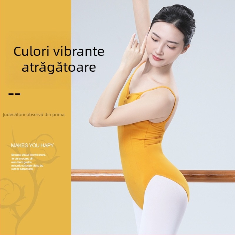Leotard balet pentru antrenament, bretele, costum dintr-o bucată, decupaj înalt, pentru antrenament și dans, examen de artă