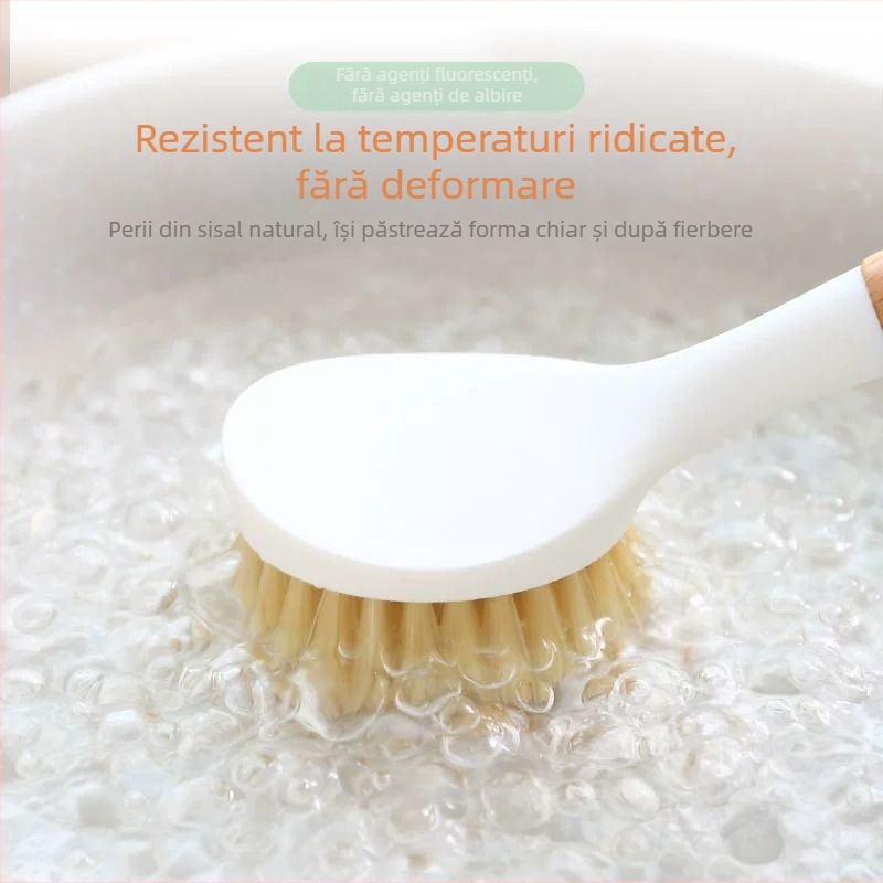 Perie naturală de sisal pentru oale, cu mâner lung din lemn, pentru spălat vase și oale, perie de bucătărie multifuncțională