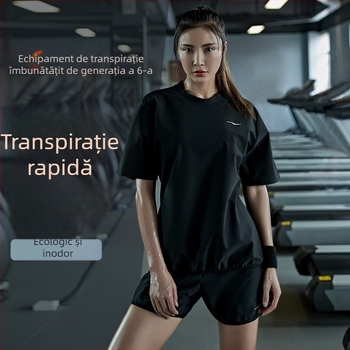 Set de fitness feminin de vară: Bluza cu mâneci scurte și șort, croială lejeră, pentru sala de sport, alergare, yoga și dans