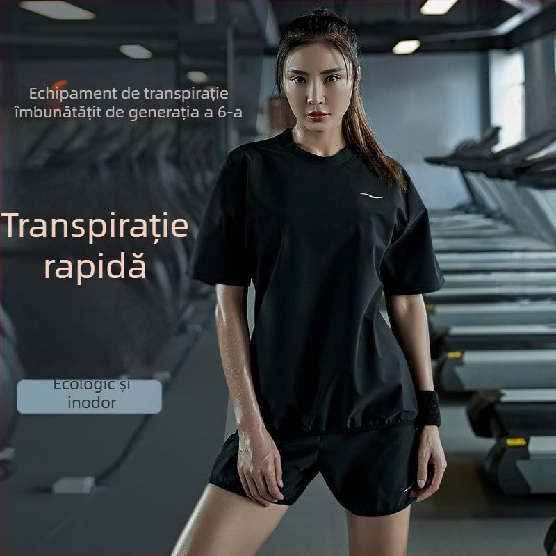 Set de fitness feminin de vară: Bluza cu mâneci scurte și șort, croială lejeră, pentru sala de sport, alergare, yoga și dans