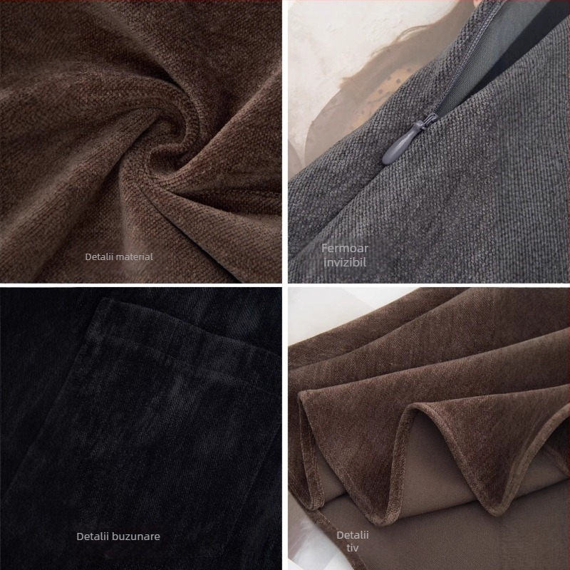 Fustă midi pentru femei, toamnă–iarna, din țesătură Chenille moale, talie înaltă, croială slim-fit care subțiază silueta