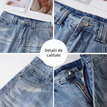 Fustă din denim pentru femei, talie înaltă, croi drept, siluetă în formă de A