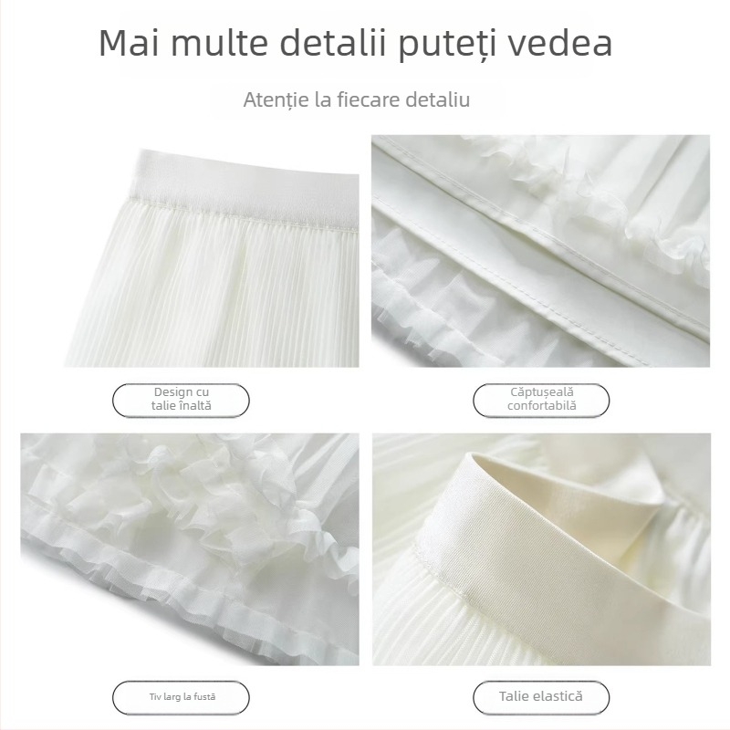 Fustă midi din plasă în nuanță piersică, cu panouri patchwork, talie elastică, pentru femei