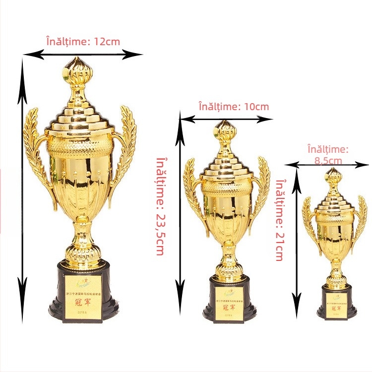 Trofee metalice pentru sporturi: baschet, fotbal, curse cu porumbei și Taekwondo - personalizabile, cu imprimare de logo