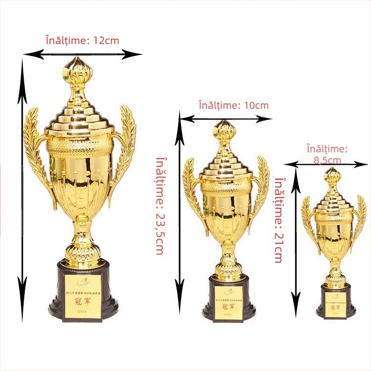 Trofee metalice pentru sporturi: baschet, fotbal, curse cu porumbei și Taekwondo - personalizabile, cu imprimare de logo