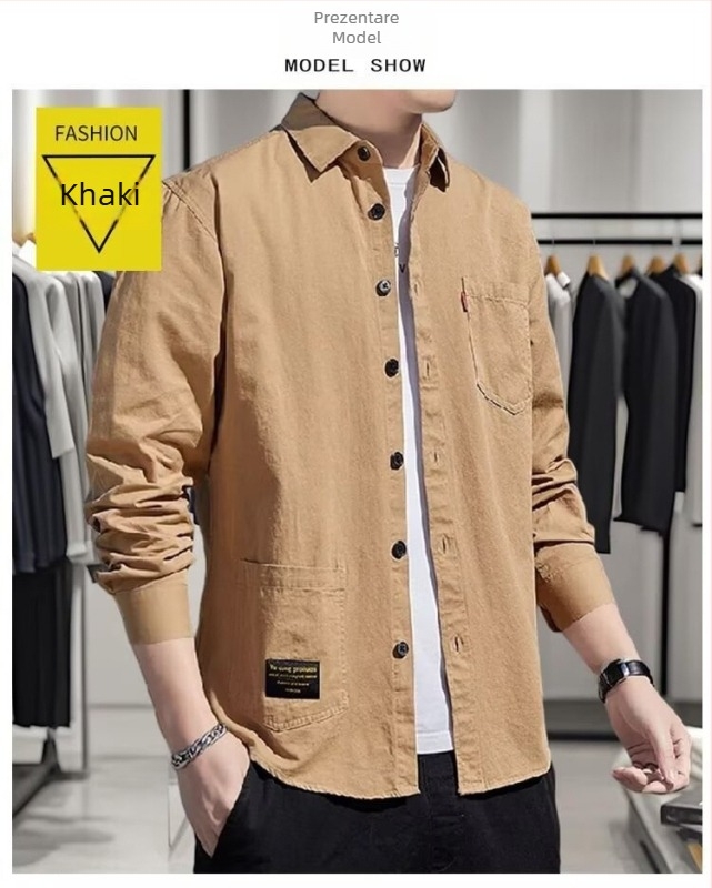 Cămașă-cardigan pentru primăvară-toamnă, bărbați, mânecă lungă, stil japonez retro, ținută casual de afaceri