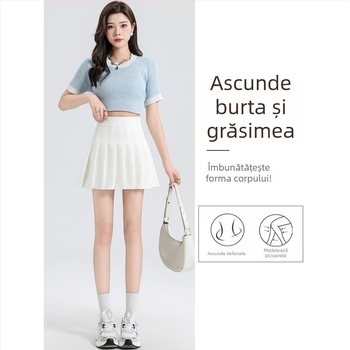 Fustă plisată în stil uniform, scurtă, pentru vara 2025