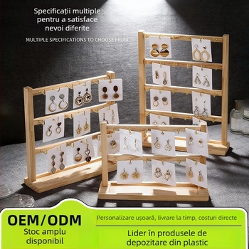 Suport din lemn pentru cercei cu cârlige – afișaj 3D minimalist, patru niveluri, pentru brățări, inele și coliere
