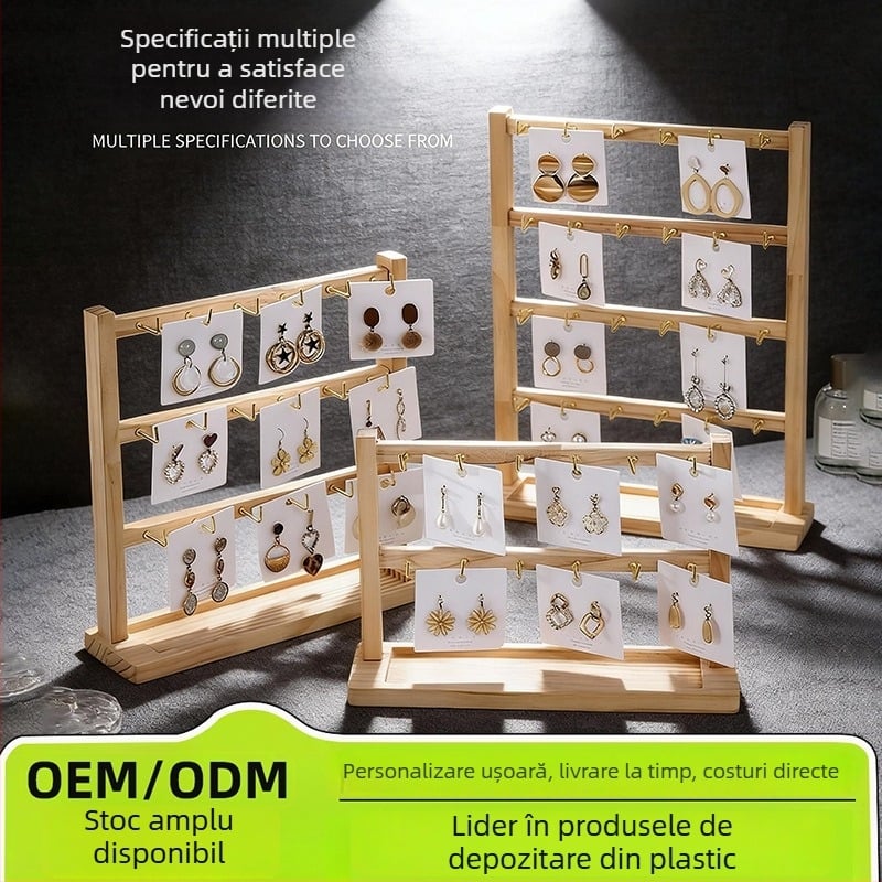 Suport din lemn pentru cercei cu cârlige – afișaj 3D minimalist, patru niveluri, pentru brățări, inele și coliere