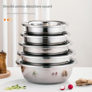 Bazin din oțel inoxidabil 304, adânc și gros, pentru uz casnic — vas mare multifuncțional pentru spălat fața, haine, legume și frământat aluat