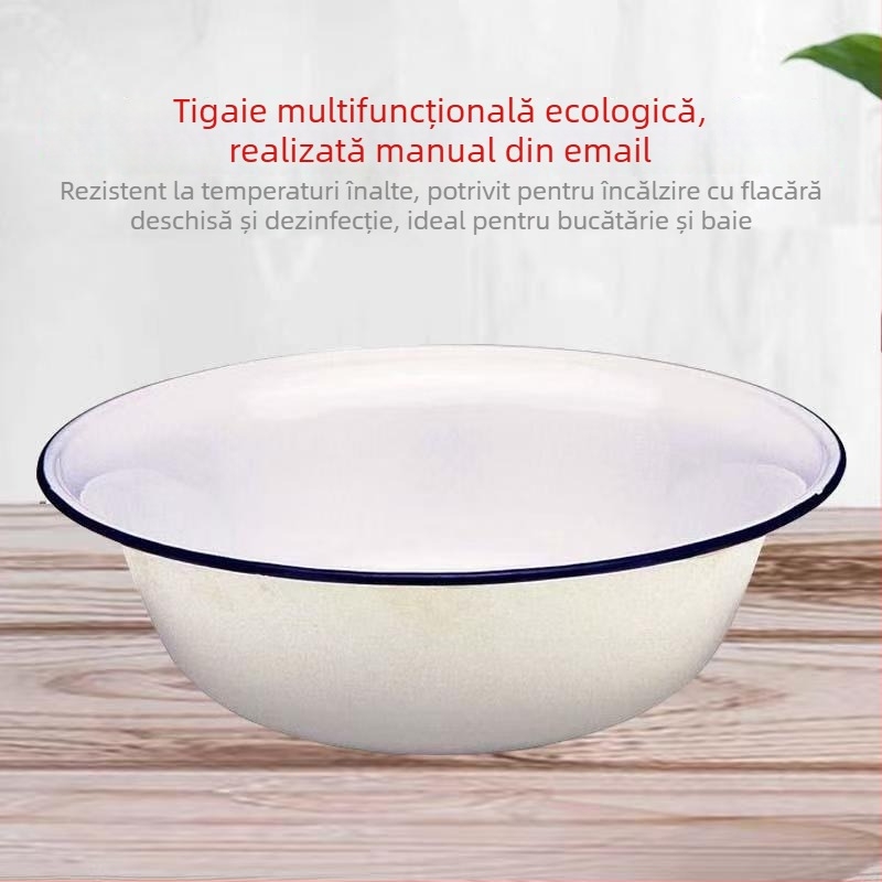 Vas emailat alb pentru bucătărie, spălarea feței, legume, haine și clătirea orezului