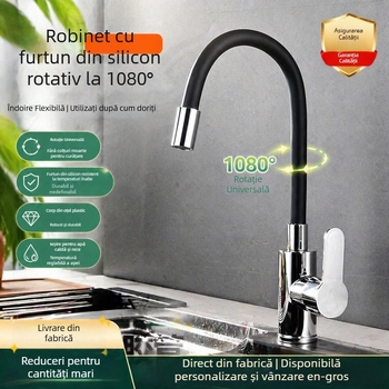 Robinet de bucătărie retractabil din oțel inox, silicon colorat, 360° rotire, anti-stropire, apă caldă și rece, pentru chiuvetă