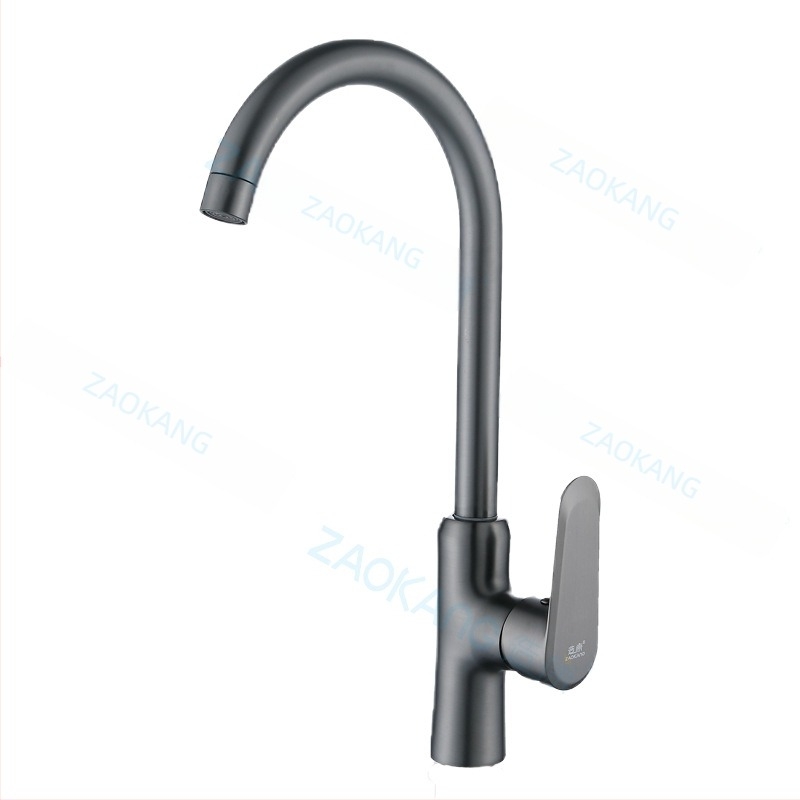 Zhikang robinet de bucătărie pentru chiuvetă, corp din cupru solid, culoare gri gunmetal, apă caldă și rece, rotație la 360°