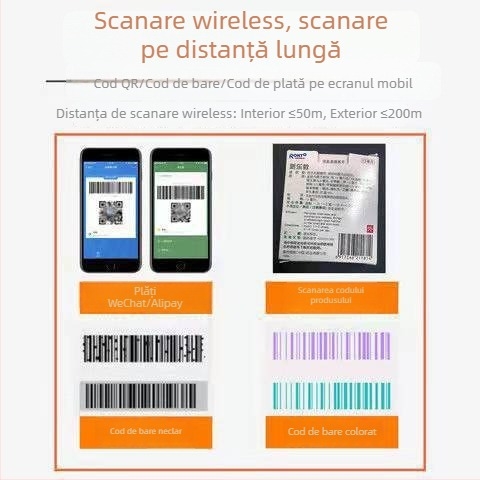Deli 14952W scaner fără fir pentru coduri 1D/2D, destinat comerțului cu amănuntul și inventarului în depozit