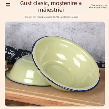 Bol galben emailat, stil retro, pentru uz casnic, bol pentru supă și orez, margine rulată