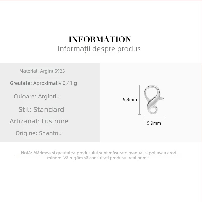 Închizător din argint 925 în formă de opt pentru colier cu perle, brățară și colier de gleznă – accesorii DIY bijuterii