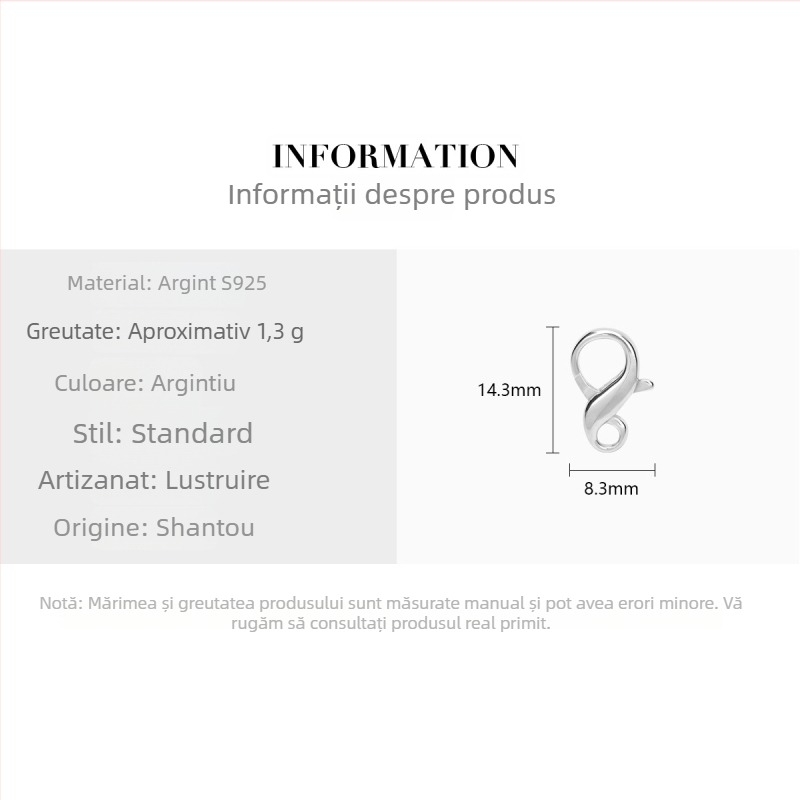 Închizător din argint 925 în formă de opt pentru colier cu perle, brățară și colier de gleznă – accesorii DIY bijuterii