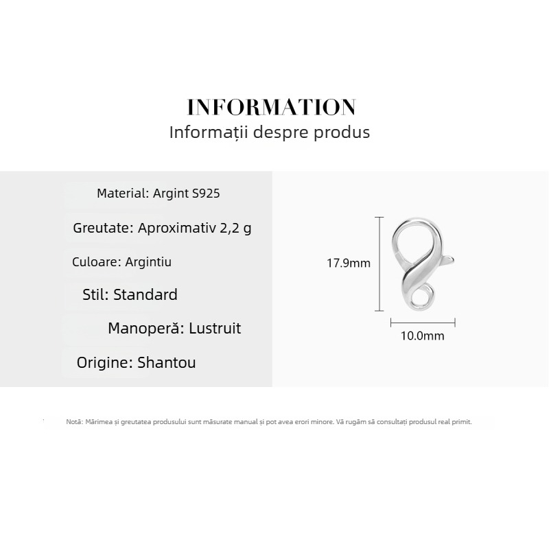 Închizător din argint 925 în formă de opt pentru colier cu perle, brățară și colier de gleznă – accesorii DIY bijuterii