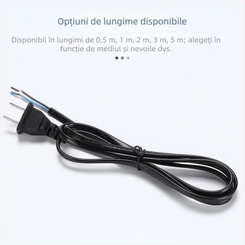 Standard Național, cablu de alimentare 1,5 m, 2 conductori, un capăt, conductor din aluminiu placat cu cupru, pentru lămpi de birou și ventilatoare, două prize plate