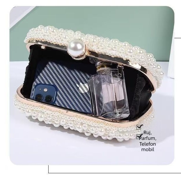 Geantă de seară cu perle, clutch premium pentru rochie de seară, geantă versatilă pentru purtare la umăr sau în mână.