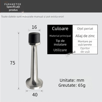 Tampon de ușă superior, cu gumă perforată, protecție împotriva coliziunilor, bază din aliaj de zinc, pentru uși din lemn și sticlă