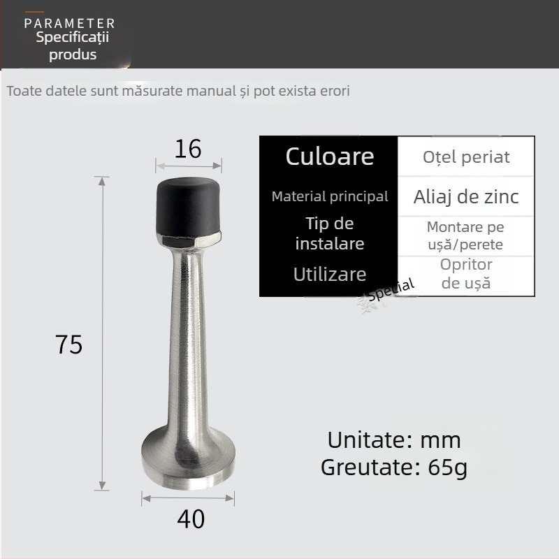 Tampon de ușă superior, cu gumă perforată, protecție împotriva coliziunilor, bază din aliaj de zinc, pentru uși din lemn și sticlă