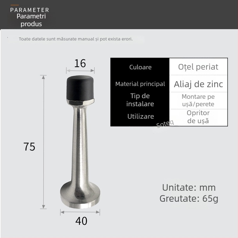 Tampon de ușă superior, cu gumă perforată, protecție împotriva coliziunilor, bază din aliaj de zinc, pentru uși din lemn și sticlă
