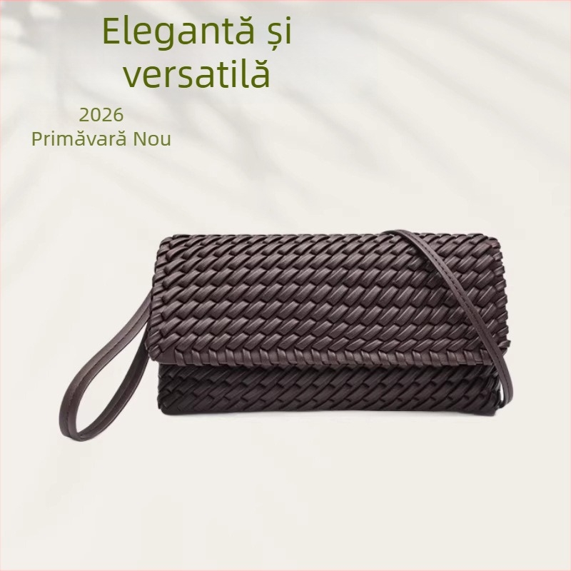 Geantă lucrată manual, lux modern pentru femei, formă pătrată compactă, purtare în mână sau ca geantă crossbody, ideală pentru seară
