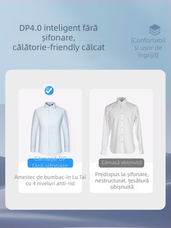 Cămașă bărbătească cu mânecă lungă, din amestec in, fără călcare, stil business, guler Windsor