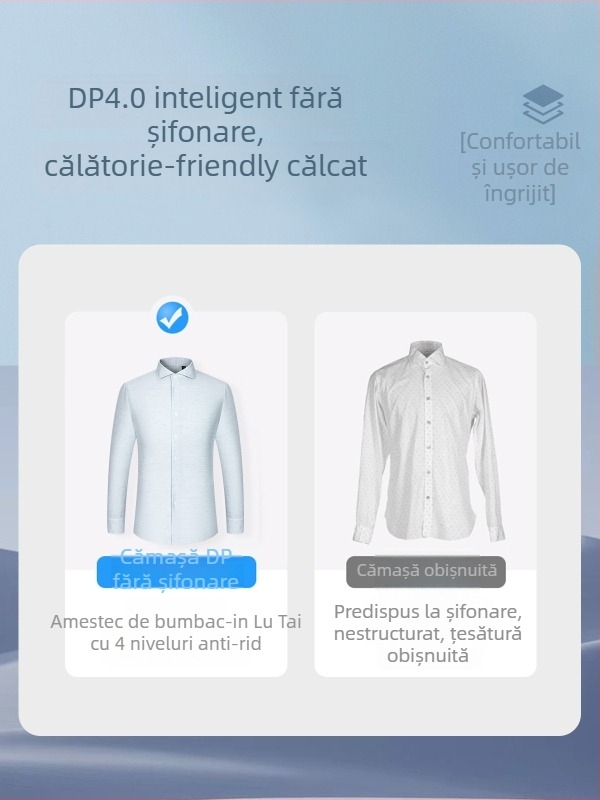 Cămașă bărbătească cu mânecă lungă, din amestec in, fără călcare, stil business, guler Windsor