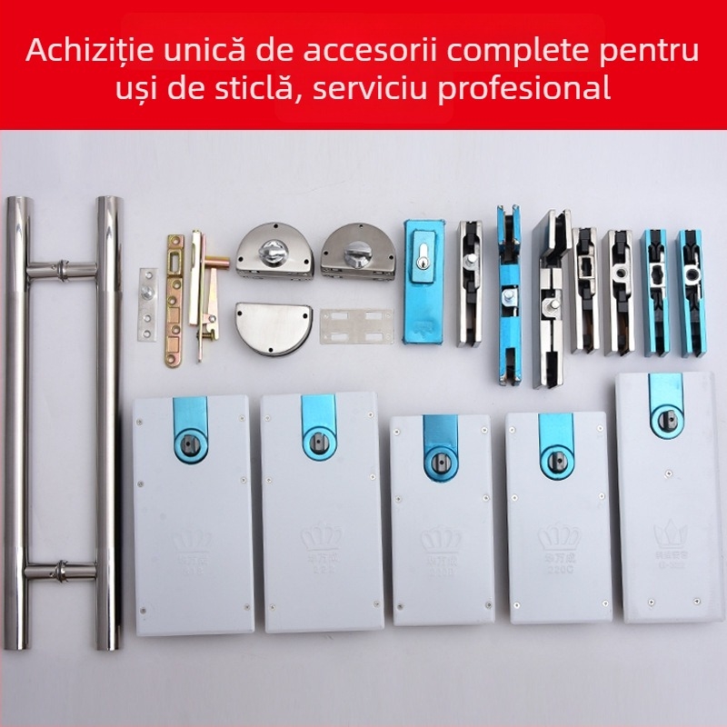 Ușă din sticlă fără ramă din oțel inoxidabil, mâner îngroșat