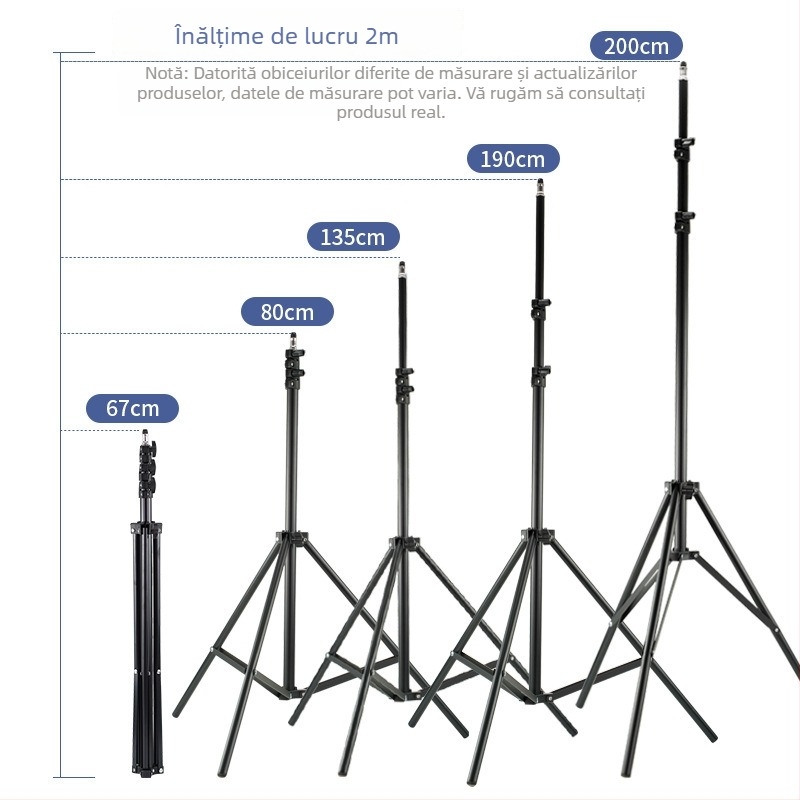 Suport pentru telefon pentru live streaming, trepied telescopic cu nivel, trepied pe podea pentru fotografie, înălțime 2,1 m