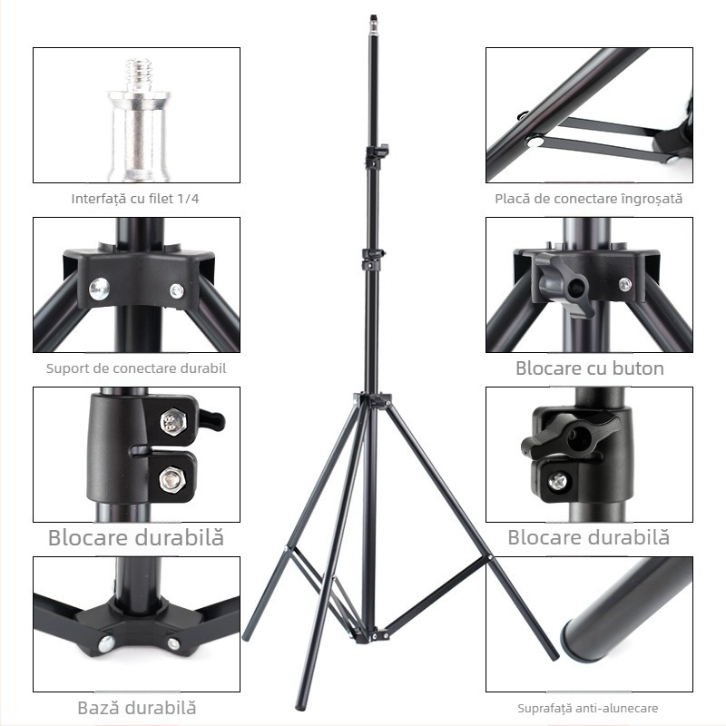 Suport pentru telefon pentru live streaming, trepied telescopic cu nivel, trepied pe podea pentru fotografie, înălțime 2,1 m