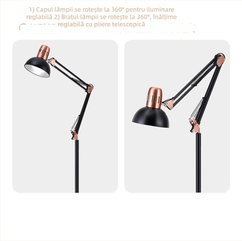 Lampă de podea din metal, finisaj cromat electrolitic, stil european-american, pentru studiu, dormitor, birou, sufragerie