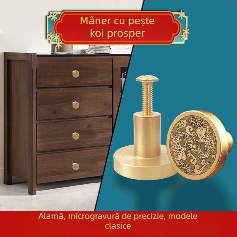 Mâner din alamă pentru sertar și ușă de dulap, accesorii mobilier antice, stil retro cu un singur orificiu de montaj