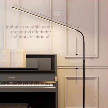 Lampă de podea cu protecție a ochilor și luminozitate reglabilă, pentru camera copiilor, ideală pentru citit, studiu și exersarea pianului, înălțime 120–160 cm.