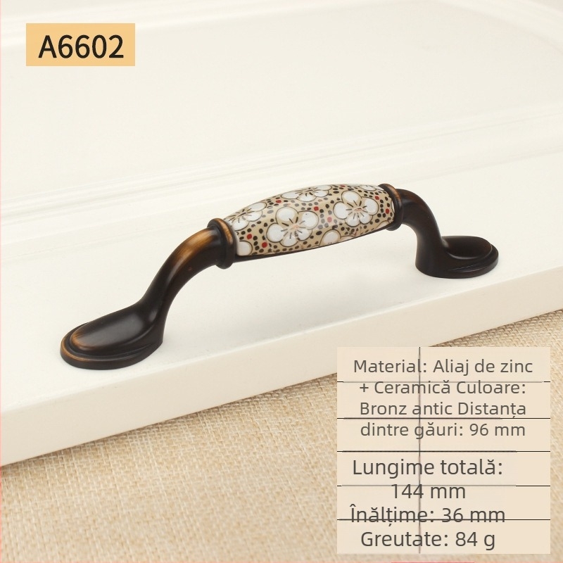 Mâner ceramic pentru dulap, din aliaj de zinc, stil chinezesc pastoral, nuanță Osmanthus cafea, mobilier retro