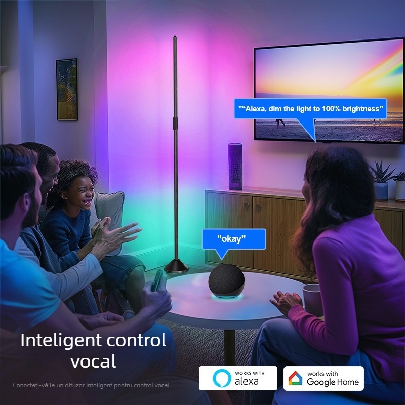Lampa inteligentă de colț pentru bar cu cinci canale Wi‑Fi, lampă ambientală de podea pentru living și dormitor, LED CW lampă activată prin sunet