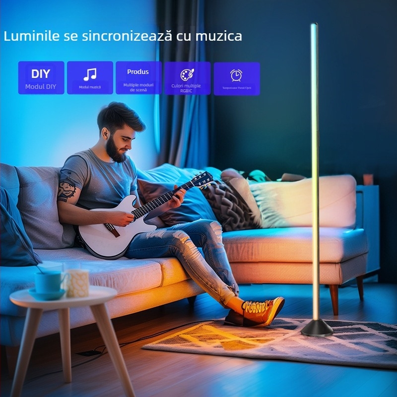 Lampa inteligentă de colț pentru bar cu cinci canale Wi‑Fi, lampă ambientală de podea pentru living și dormitor, LED CW lampă activată prin sunet