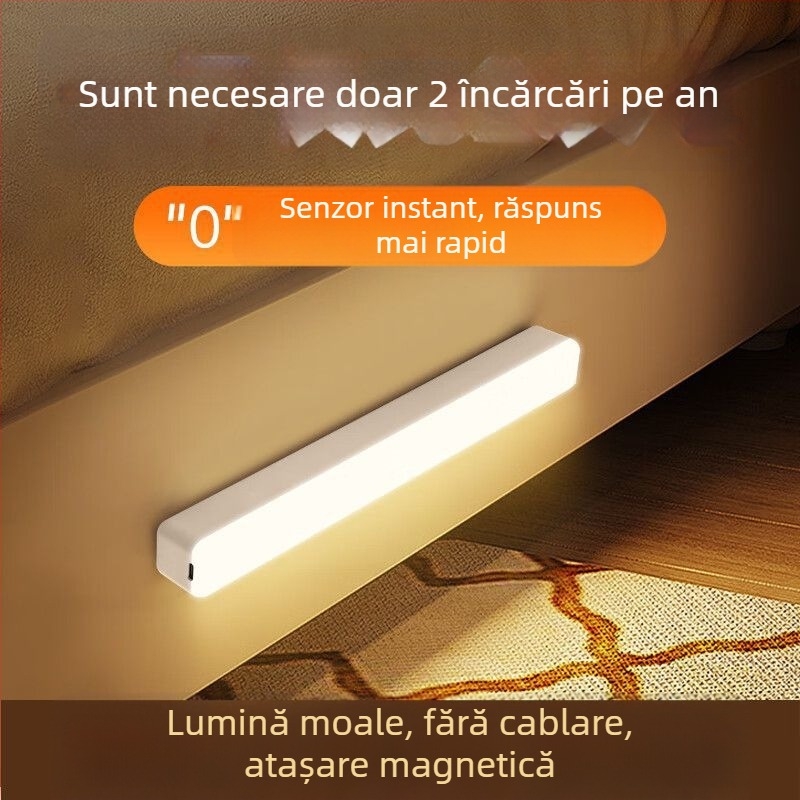 Lampă de noapte LED cu senzor de mișcare pentru casă, dormitor și hol, design subțire în formă de bandă, lumină difuză