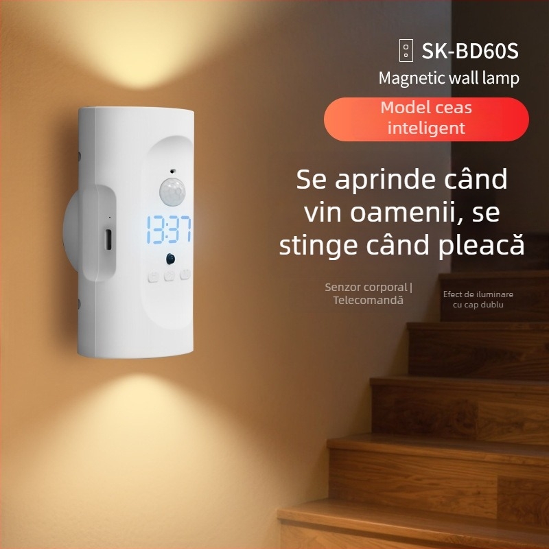 Lampă de noapte magnetică fără fir pentru perete, alimentată prin USB, fără cabluri sau găuri, control de la distanță, iluminare ambientală pentru dormitor