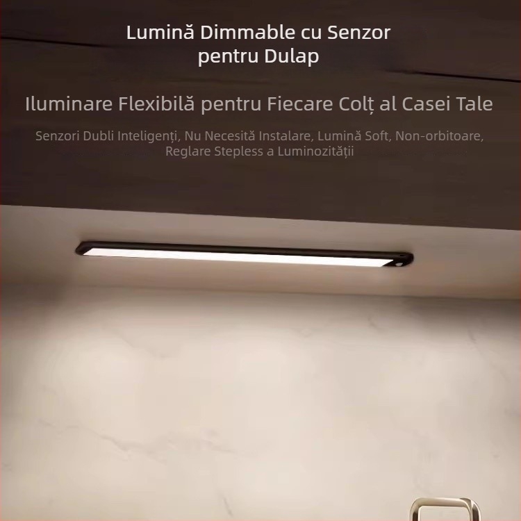Bandă LED cu senzor de mișcare, reîncărcabilă, wireless, pentru dulapuri și mobilier, lampă de noapte