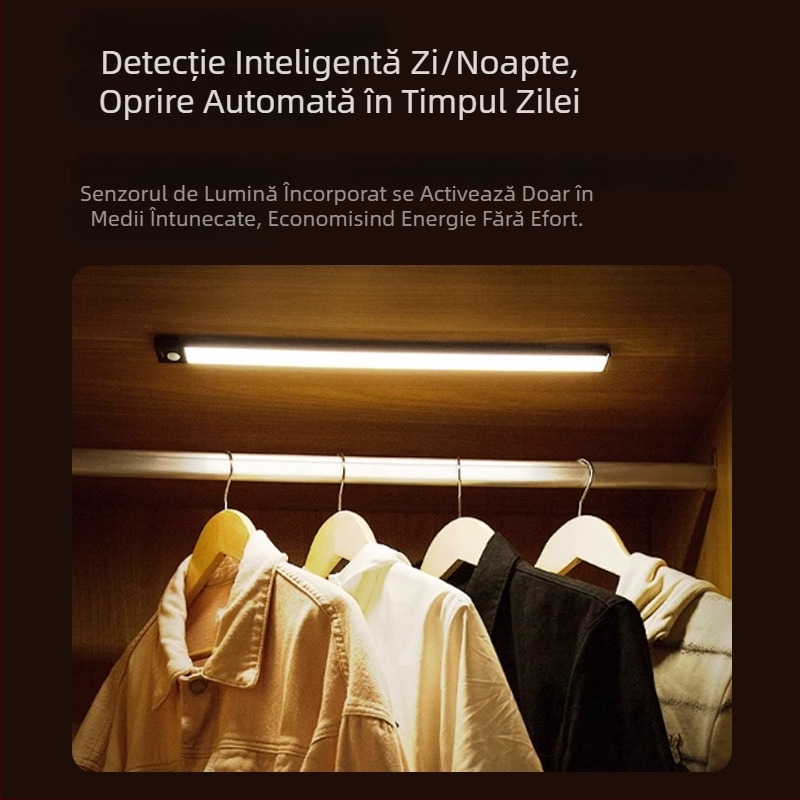 Bandă LED cu senzor de mișcare, reîncărcabilă, wireless, pentru dulapuri și mobilier, lampă de noapte