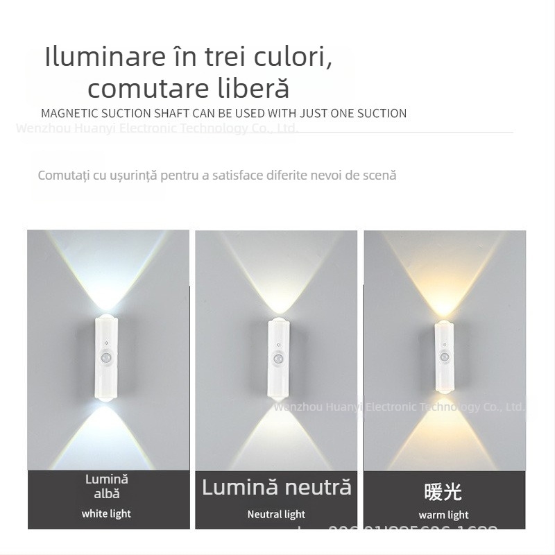 Lampă de perete cu senzor de mișcare, culoare multicoloră, reîncărcabilă, lampă de noapte în formă de deal, cu efect ambiental de ochi de pisică dublu