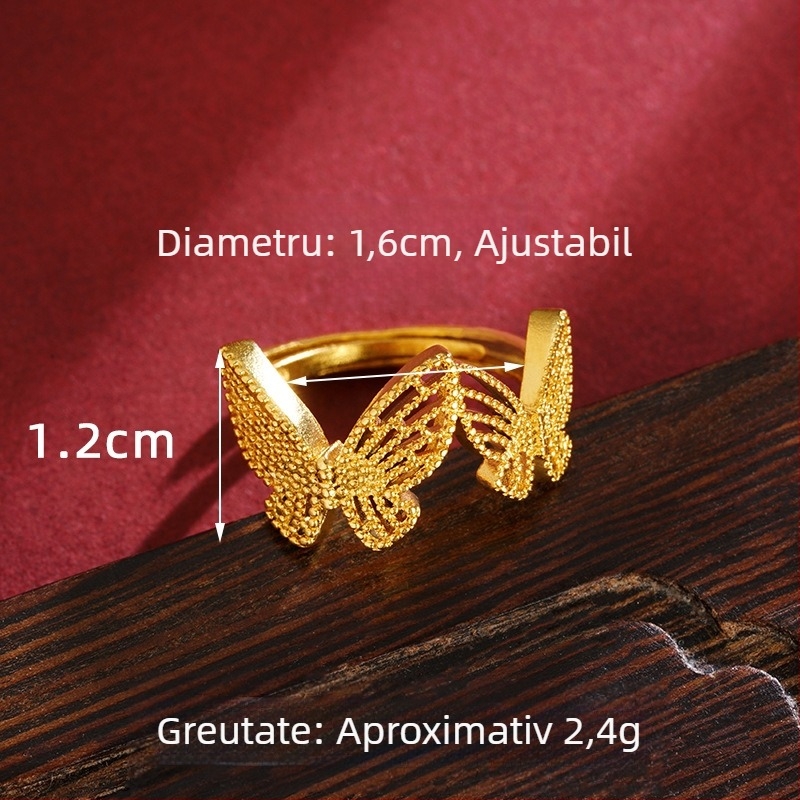 Set de bijuterii cu fluture decupat, finisaj nisip-auriu — colier, inel și cercei