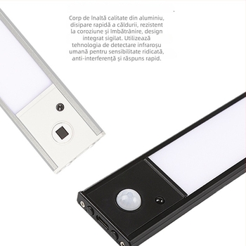 Lampă de noapte LED ultra-subțire, inteligentă, cu telecomandă și senzor de mișcare, pentru dulapuri, garderobe și dulapuri pentru vin – iluminare ambientală, reîncărcabilă, neagră