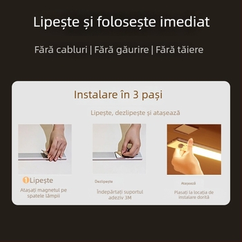 Lampa LED inteligentă cu încărcare, senzor de prezență, lampă de noapte pentru dormitor, lampă de birou, bandă magnetică de lumină, trei temperaturi de culoare