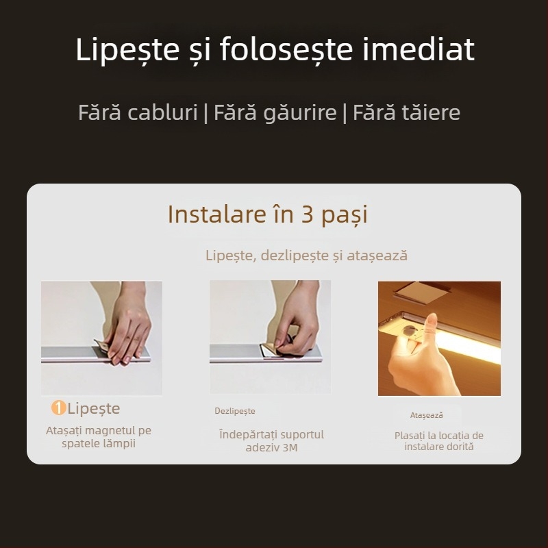 Lampa LED inteligentă cu încărcare, senzor de prezență, lampă de noapte pentru dormitor, lampă de birou, bandă magnetică de lumină, trei temperaturi de culoare